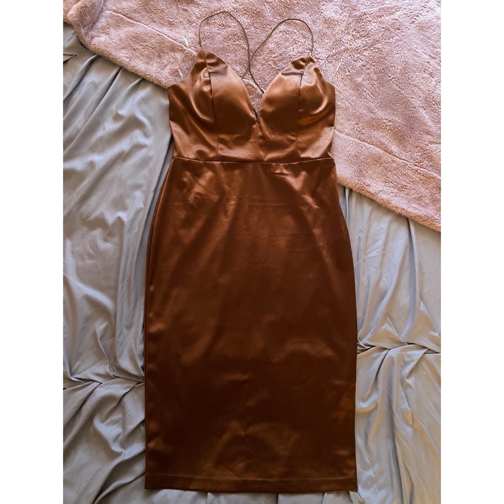 Silky Bronze Charlotte Russe Dress w/Strappy Back